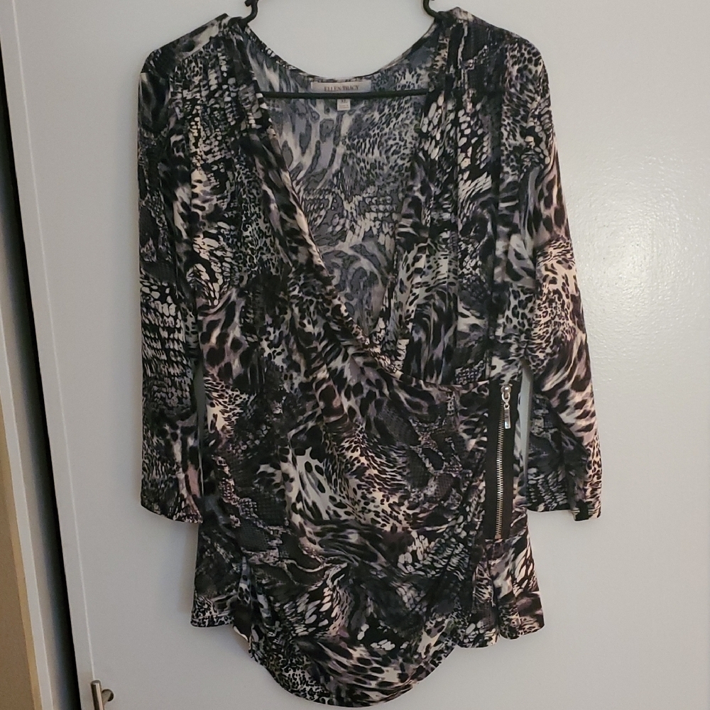 Ellen Tracy Animal Print Long Sleeve Blouse